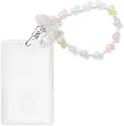 [Ancnoz] Kpop Photocard Holder Transparent with Heart Lanyard and Butterfly Charm Student ID Card Holder 3 Inch Photo Card Protector Frame K-Pop Related Gifts Accessories for Teen Girls Women (Vertical)