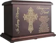 Cremation Memorial Urn for Human Ashes - Wooden Box and Casket for Adult Male, Female, Men, Women, Child - Large Burial Funeral Urn Holds Up to 270 LBS