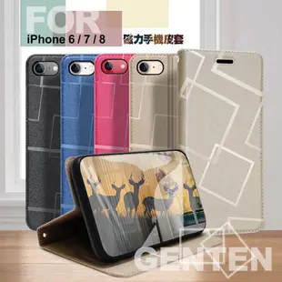 GENTEN for iPhone 6/iPhone 6s/iPhone 7/iPhone 8 4.7吋極簡立方磁力手機皮套-藍