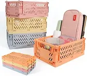 4-Pack Storage Baskets Plastic for Shelf Home Kitchen Storage Bin Organizer, Stacking Folding Storage Baskets for Classroom Bedroom Bathroom Office