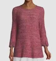 $148 Nic+Zoe Women Pink Bazaar Fringed-Cuffs Knit Top Petite Size PM