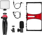 Smartphone Vlogging Live Broadcast Video Rig Filmmaking Recording Handle Stabilizer Bracket with Microphone Tripod Cold Shoe Tripod Head LED Selfie Fill Light, Red