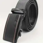 Black Automatic Buckle Leather Belts For Men, Casual Strap Leather Belts
