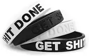 Inspirational Silicone Bracelets Rubber Band Wristbands. Custom Embossed with Motivational Saying GET Shit Done. Perfect for Fitness, Basketball, Crossfit, Sports & Task