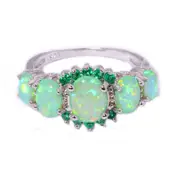 3 Pcs Green Fire Opal & Emerald Wedding Ring Women Jewelry Gems Silver Plated
