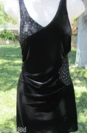 FREE PEOPLE XS Velvet Little Black Sparkly Lace Ruche Cocktail Club Dress NWT
