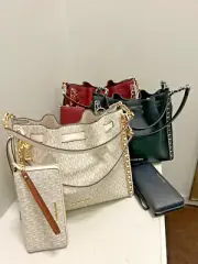 Michael Kors Mina Large PVC Belted Chain Shoulder Bag+ Long Zip Around ID Wallet