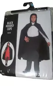 Black Cape vampire, Dracula, Goth Halloween Child Size 3/4 CAPE NWT HOODED