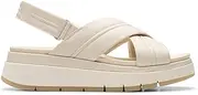 [Clarks] Women's Tuscan Cross Sandal, Cream Leather, 8 US