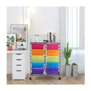 15 Drawer Rolling Storage Cart with Wheels for Home Office Multi color