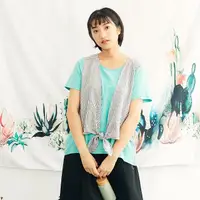 在飛比找momo購物網優惠-【Dailo】簡約格紋拼接綁帶短袖上衣(藍 粉 綠/魅力商品