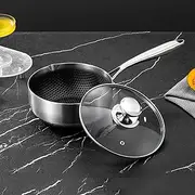 Frafuo 316L Stainless Steel Saucepan Compound Steel Honeycomb Nonstick Sauce Pan with Glass Lid 3L Pot Stay-Cool Handle Multipurpose Milk Saucepan, Induction Capable and Gas Stove