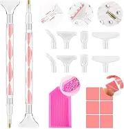 Eudaicful Rhinestone Picker Tool Kit: 2Pcs Rhinestone Picker Handle, Dual-Ended Rhinestones Applicator Dotting Tools Pen with 12 Upgraded Plastic Replacement Tips, Clay for DIY Nail Art Salon Home