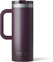 RTIC 20oz Road Trip Travel Mug with Lid and Handle, Insulated, Stainless Steel, Metal, Double Wall Vacuum-Insulation, Ceramic Lined, Portable Coffee, Tea Cup for Hot and Cold Drink, Plum