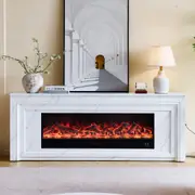 Valence 50" Wide Electric Fireplace Heater White Mantel Suite with Marble Veneer – Smartphone Control