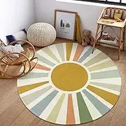 STARUIA Boho Sun Round Area Rug, 6'x6', Monet, Living Room, Nursery, Playroom, Non-Slip, Washable