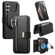 Compatible For Samsung Galaxy A55 5G Magnetic Leather Case with Detachable RFID Zipper Wallet Cover Black
