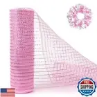 Funactu Metallic Mesh Ribbon, 10 Inch x 30 Feet, Pink with Pink Foil Deco Mes