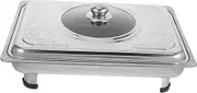 HAKIDZEL Stainless Steel Buffet Tray Rectangular Tray Snacks Holder Plate Buffet Food Holder Rectangular Chafing Dish Silver Stainless Steel