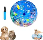 Ocean Breeze Splashland for Dogs, Ocean Breeze Splashland Cat Toy, Thickened Cooling Mat with Inflator, Pet Water Bed for Dogs & Cats, Indoor & Outdoor Summer Fun (65cm*65cm*A)
