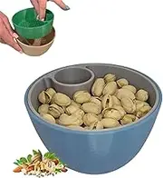 Dual-Chamber Pistachio Bowl Set with Shell Storage Holder, Shell Catcher with Built-in Trash Compartment, for Pistachios, Peanuts, Nuts Fruits (Gray)