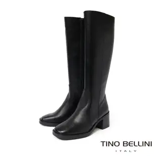 Tino Bellini 義大利進口全真皮方頭高跟及膝靴FWXV008(黑色)