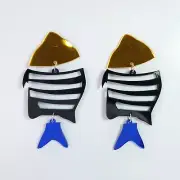E0658 Triple Color Acrylic Sea Ocean Life Fish Shape Drop Dangle Post Earrings