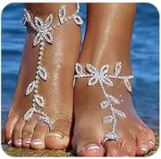 [Shegirl] Boho Women's Foot Chain Barefoot Sandals Beach Wedding Jewelry Anklet Rhinestone Foot Chain With Toe Ring for Brides and Bridesmaids 2PCS, Standard size, Plastic, rhodochrosite
