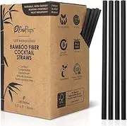 [EcoPreps] 5” Biodegradable Bamboo Fiber Cocktail Straws | 200 Count, 100% Compostable, Plastic-Free, Eco-Friendly Drinking Straws | 5-Inch Heat-Resistant PHA, Black Bamboo Plant Fiber Disposable Straws