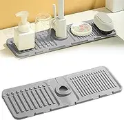 Augous Faucet Mat for Kitchen Sink Mat,Kitchen Sink Splash Guard Silicone Draining Mat, Fast Drying Sink Tray,Sink Faucet Mat for Kitchen Bathroom Sink(Grey, One Size)