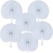 WOWOSS 60 Packs White Paper Fans Wedding Fans Round Shaped Folding Fans Plastic Handle Wedding Celebration Birthday Party Favor