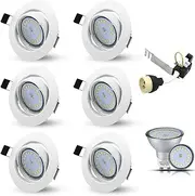 Allesgute 6X 5W Recessed Ceiling Lights 30° Tilt GU10 Downlight Matt White LED Downlights Ceiling 240V Warm White 3000K, Cutout Ø70-80mm