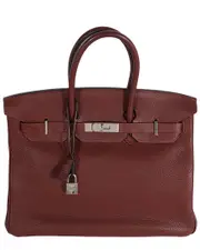 Herms Burgundy Leather Birkin 35 PHW (Authentic Pre-Loved)
