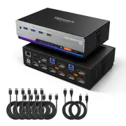 8K@60Hz DP KVM Switch 3 Monitors 2 Computers USB 3.0, KVM Switch Triple Monitor