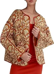 [COZYPOIN] Women Floral Printed Quilted Jacket Colorblock Lightweight Padded Jacket Puffer Coat Outwear