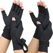 2 Pairs of Copper Compression Gloves for Arthritis Relief - Fingerless Gloves with Wrist Strap for Men and Women (Small/Medium)