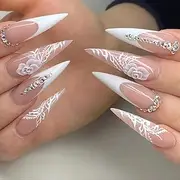 Pikabows Press on Nails Long Coffin Nude Pink Gradient Sequin Ombre Gift Fake Nails Acrylic False Nail Tips Kit Glue on Nails for Women 24PCS