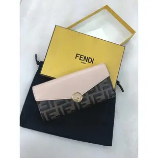 Fendi 8M0351 F is Fendi 長款翻蓋皮夾/錢包 粉色及棕色