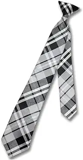 [Vesuvio Napoli] Boy's CLIP-ON NeckTie BLACK GREY WHITE PLAID Youth Neck Tie