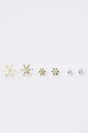 Gold 3 Pack Snowflakes Earrings Set