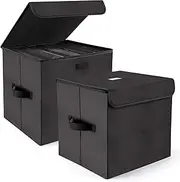 alavisxf xx 12-inch Vinyl Record Storage Box, Nylon Foldable and Stackable Set of 2 Vinyl LP Storage Organizer Case with Lid and Handles Can Hold 180 Single Record (12-inch)