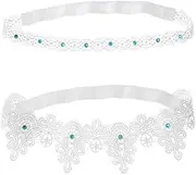 [BESTYASH] 2pcs Bridal Blue Ornaments Decoration Orniments Wedding Decor Wedding Accessories Wedding Women Ornaments Delicate Leg Band Lace Leg Band Textile White