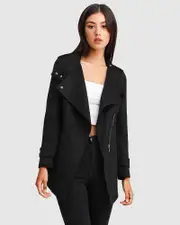 [Belle & Bloom] Bad Girl Wool Blend Moto Coat - Black