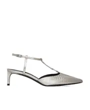 CELINE KITTEN TRIOMPHE T-BAR STRAP PUMP in Lizard stamped metalized calfskin 39 Gray