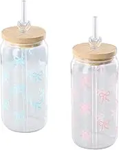YILANJIN Pack of 2 Drinking Glasses, Glass Cups with Lid and Straw, Canned Shaped Glass Cups, Reusable Bubble Tea Cups, Airtight and Waterproof Design, Smoothie Cup