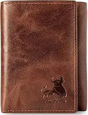 [BULL GUARD] RFID Genuine Leather Trifold Wallets for Men ID Window, Secret Pocket, Adventure Brown - Forest Brown, trifold, Real Leather Trifold Wallet for Men With Rfid Blocking, Compact Design With