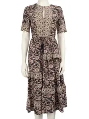 Floral Patterned Silk Midi Dress