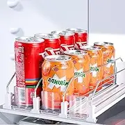 Drink Organizer for Fridge, Soda Organizer Dispenser Refrigerator with Automatic Pusher Glide, Width Adjustable Clear Dividers Can Holder for 15 Cans, Size:31cm*25cm*8.5cm, 3 Rows