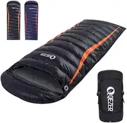 QEZER Hiking Down Sleeping Bag 5 Degree / 1080g, 3-4 Seasons Adult or Kid Ultralight Sleeping Bag for Camping, Backpacking, Hiking，and Traveling, Envelope Lightweight and Portable