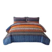 Floral Checked Quilted Bedspread Set Coverlet Throw Rug Pattern Four